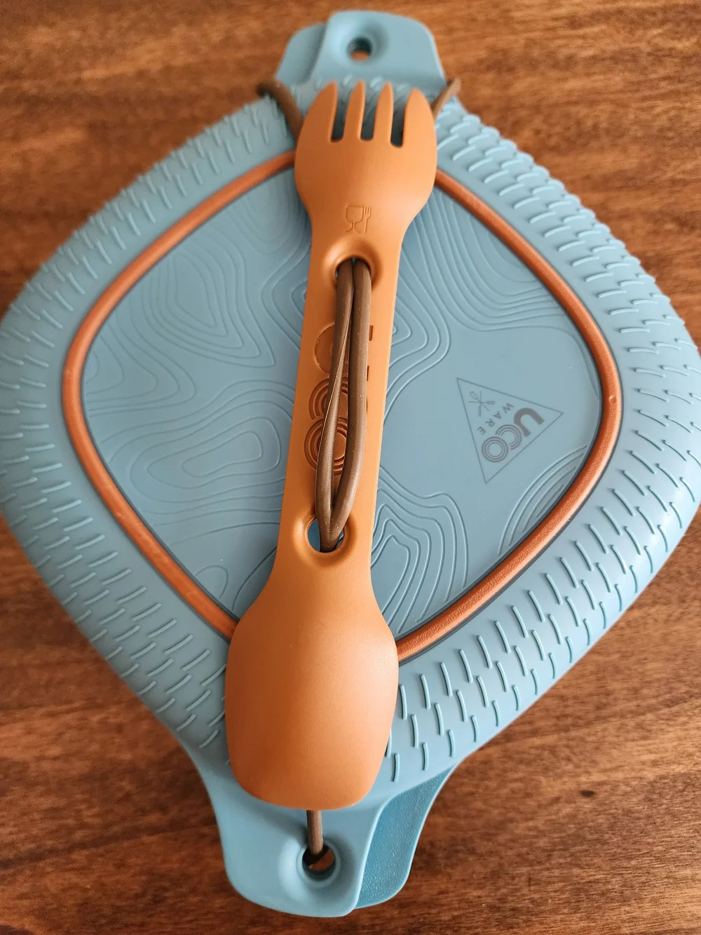 UCO Blue Silicone Plate with Copper Utensil Set. Camping